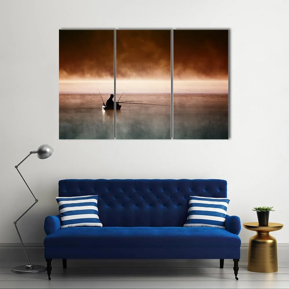 Fisherman Sits In Boat Canvas Wall Art