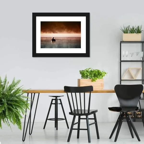 Fisherman Sits In Boat Canvas Wall Art