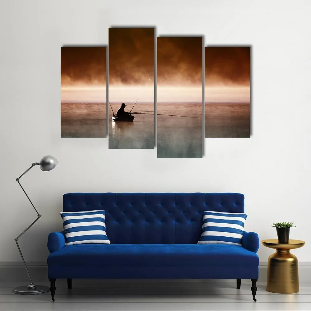 Fisherman Sits In Boat Canvas Wall Art