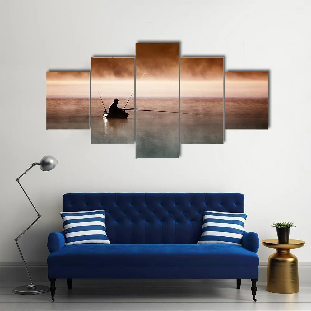 Fisherman Sits In Boat Canvas Wall Art