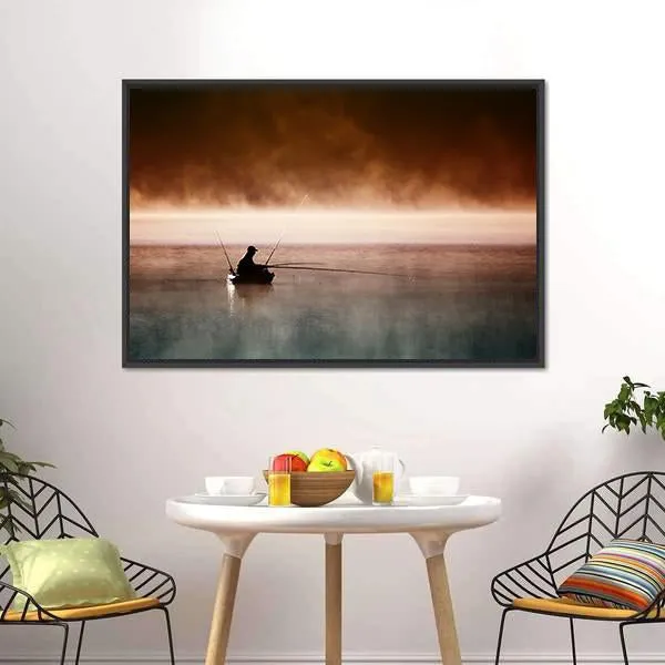 Fisherman Sits In Boat Canvas Wall Art