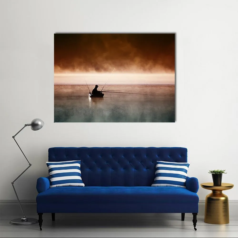 Fisherman Sits In Boat Canvas Wall Art
