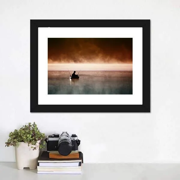 Fisherman Sits In Boat Canvas Wall Art