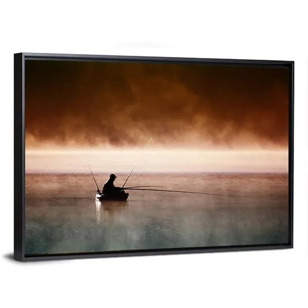 Fisherman Sits In Boat Canvas Wall Art
