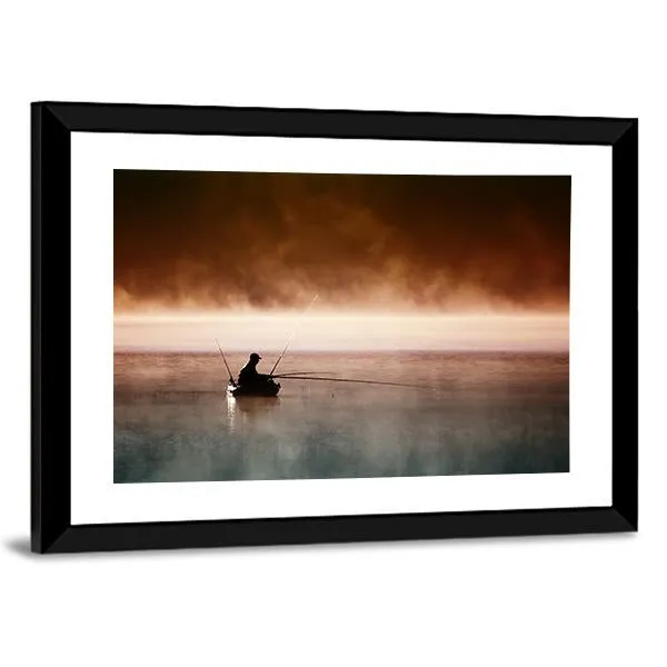 Fisherman Sits In Boat Canvas Wall Art