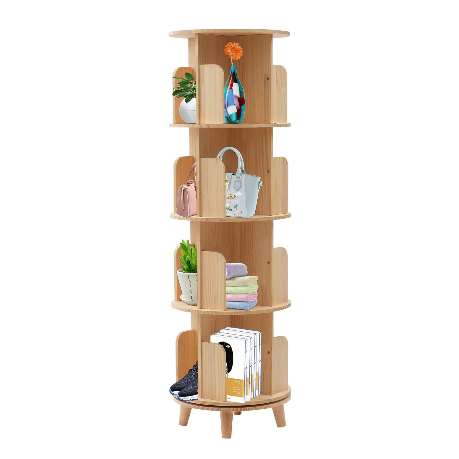 Floor Standing Storage Rack with 360-Degree Rotation