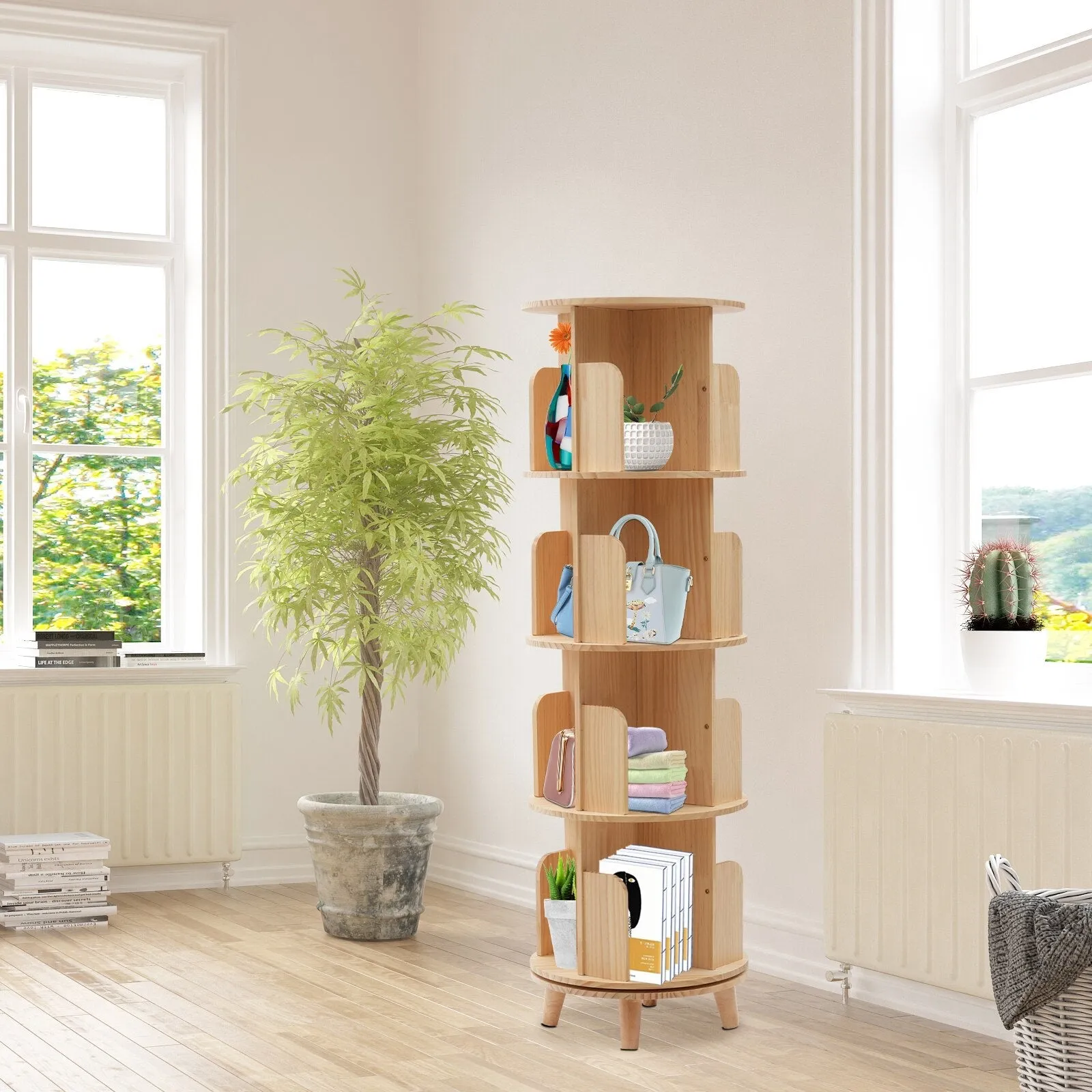 Floor Standing Storage Rack with 360-Degree Rotation