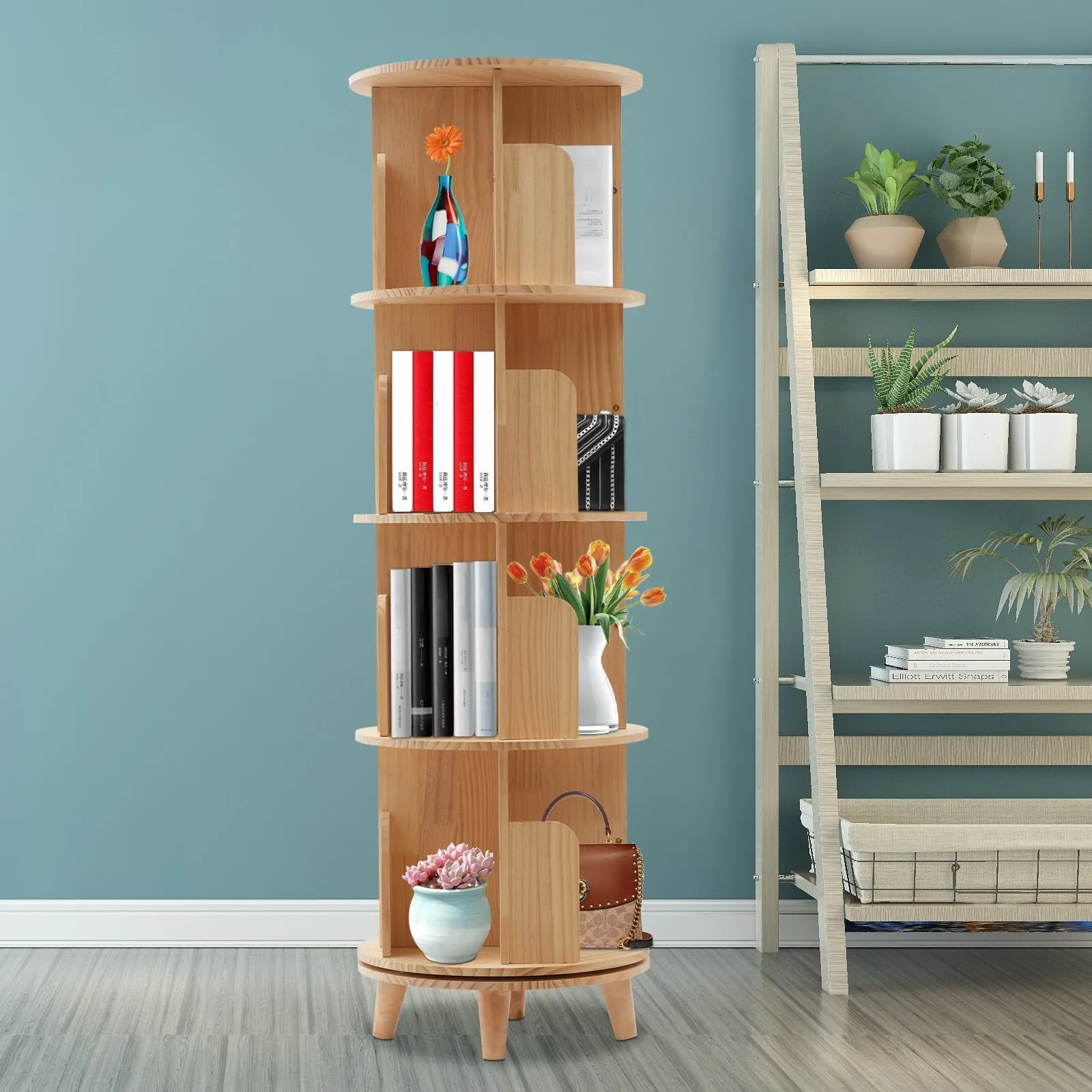 Floor Standing Storage Rack with 360-Degree Rotation