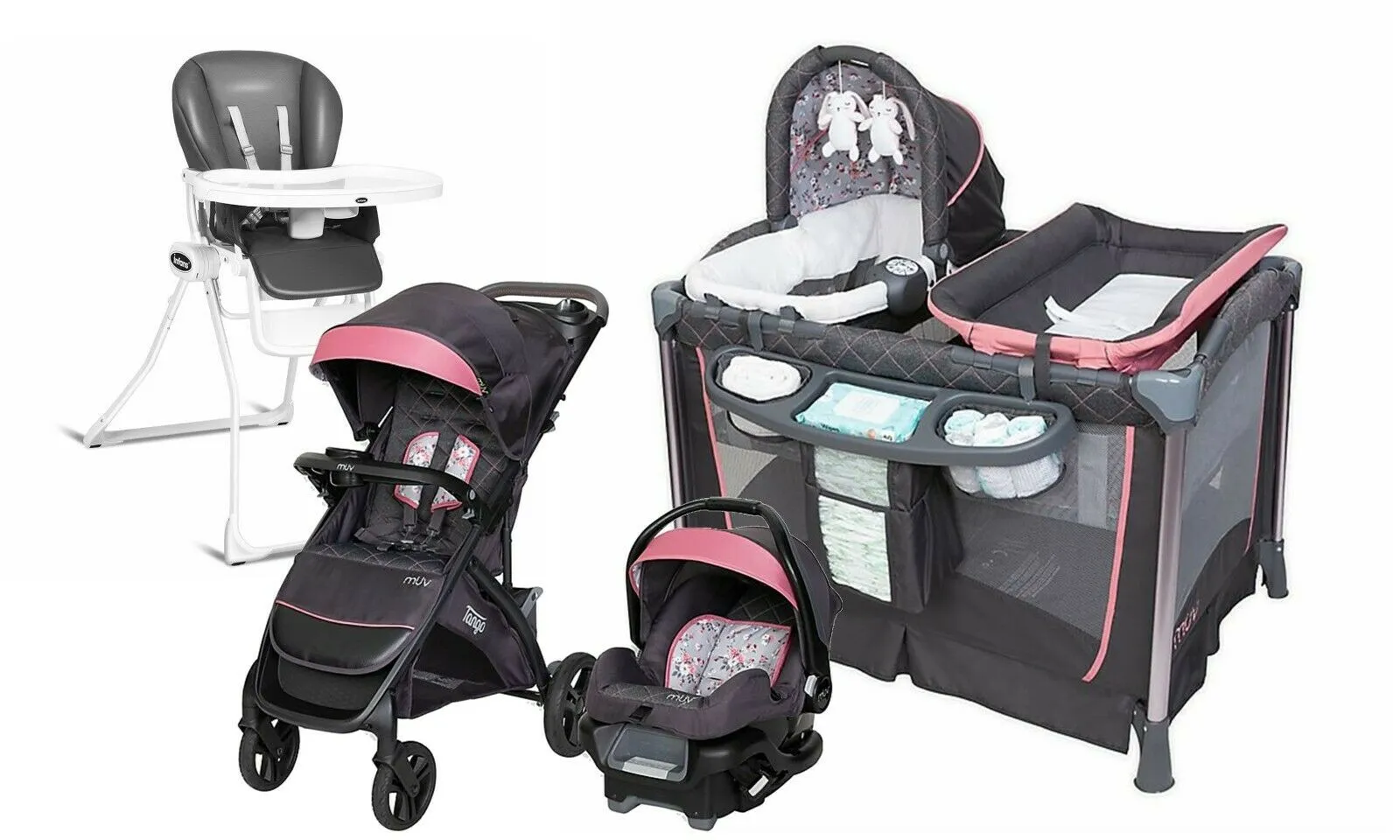 Floral Baby Stroller with Car Seat Travel System High Chair Playard Girl's Combo