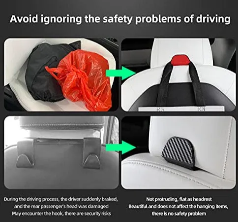Front Seat Headrest Storage Hooks for Tesla Model 3 & Y (Matte Black)