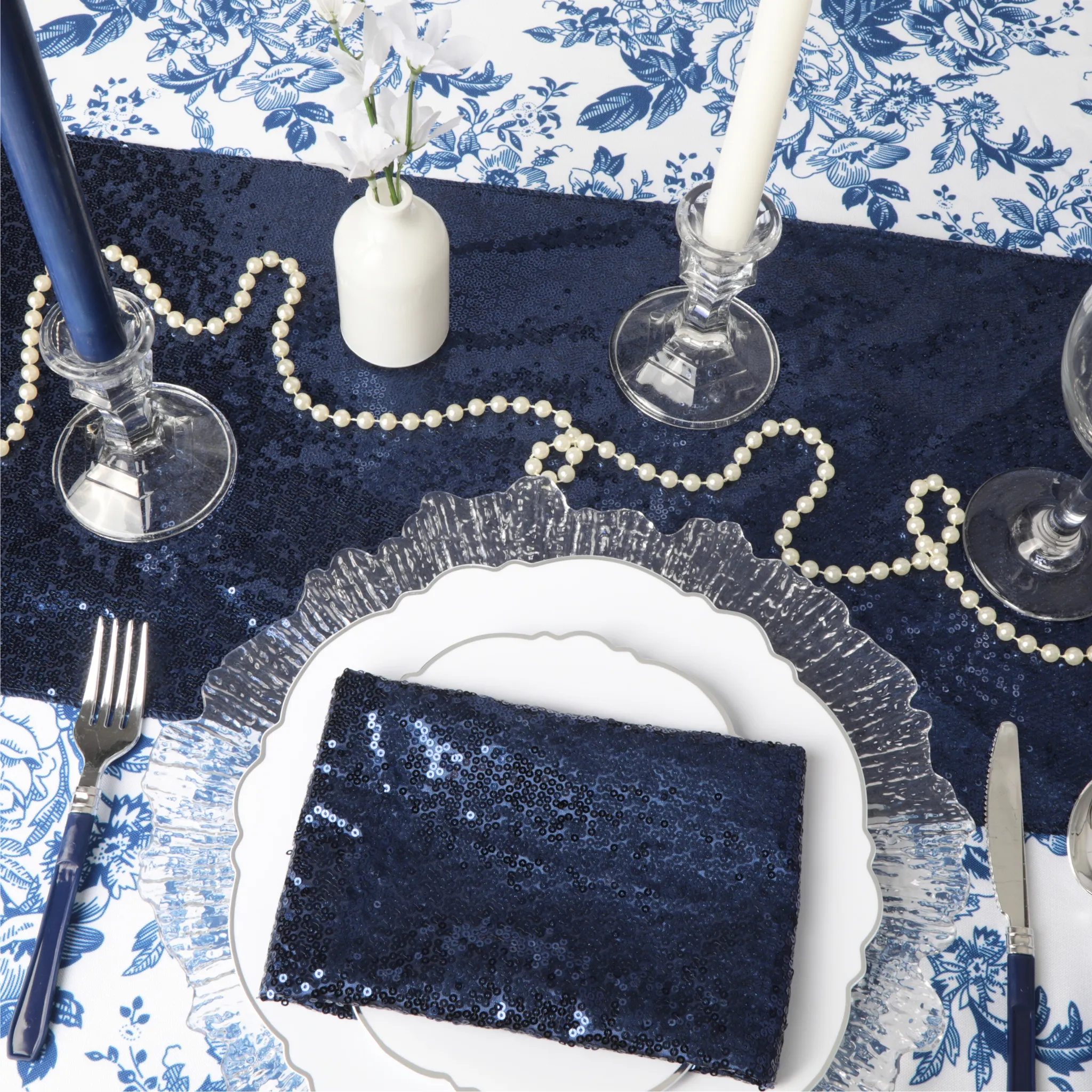 Glitz Sequin Napkin 20"x20" - Navy Blue (New Tone)