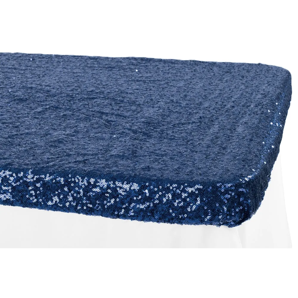 Glitz Sequin Table Topper/Cap 6 FT Rectangular - Navy Blue