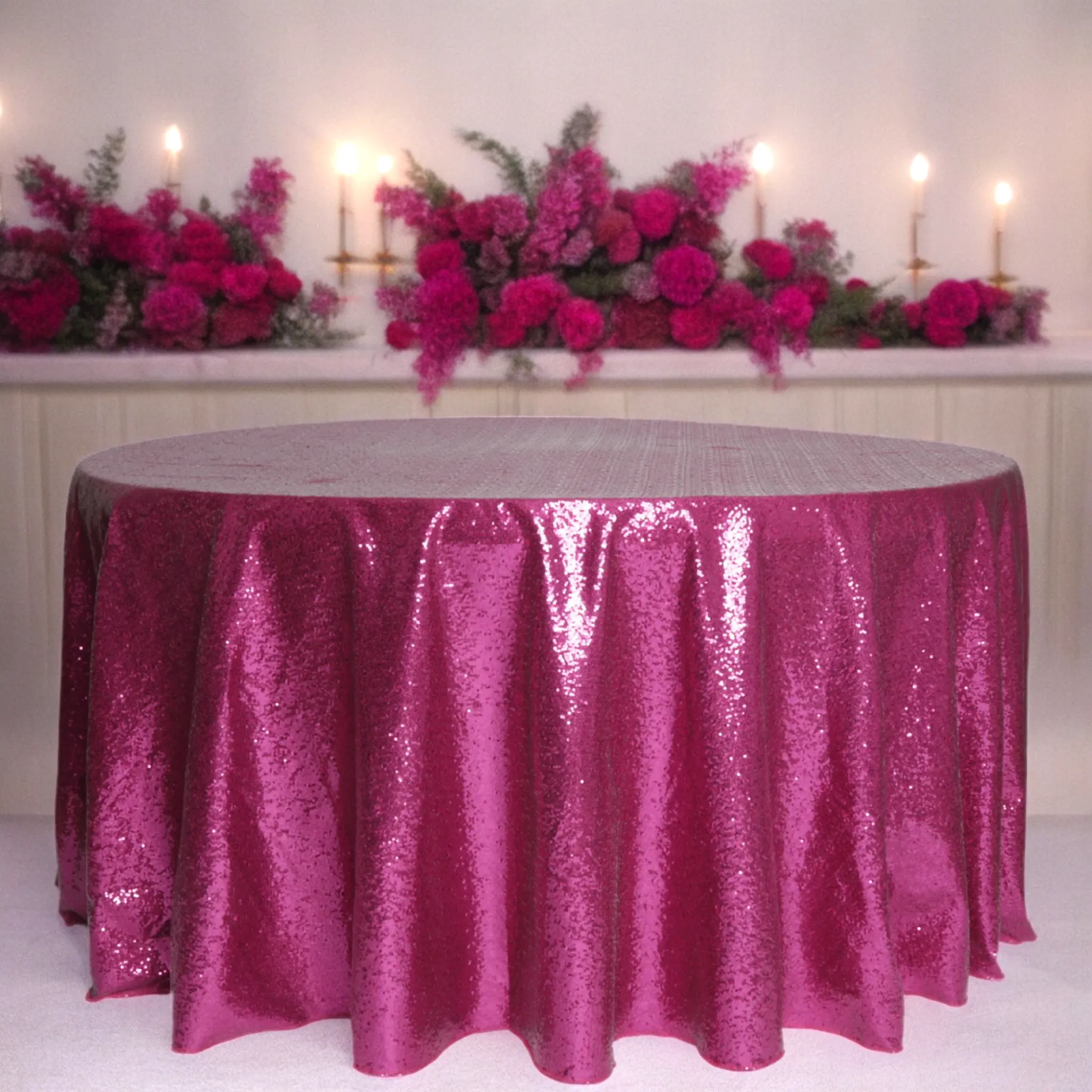 Glitz Sequins 132" Round Tablecloth - Magenta