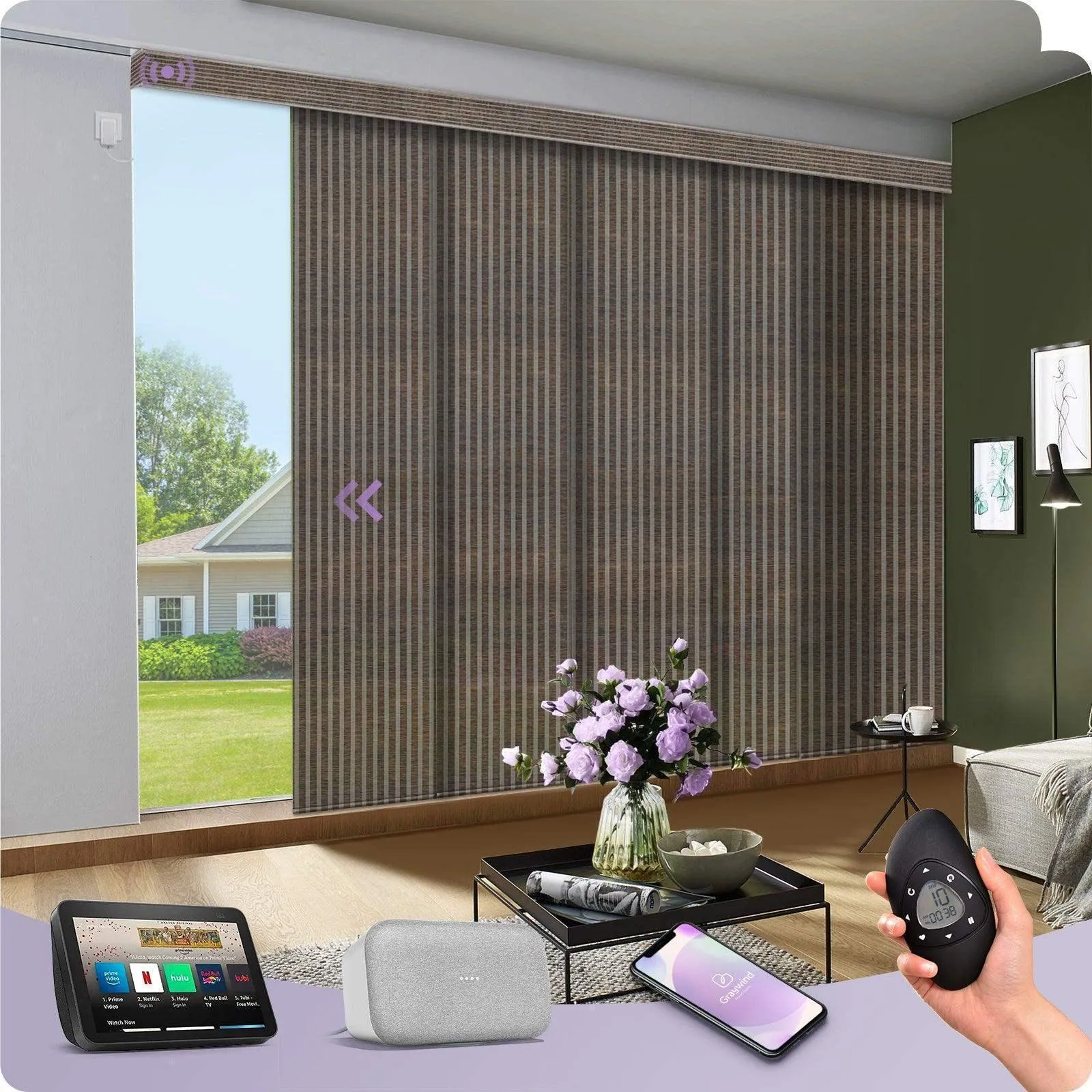 Graywind Hardwired Smart Light Filtering Panel Track Blinds | Natural Series | Custom Width to 177"