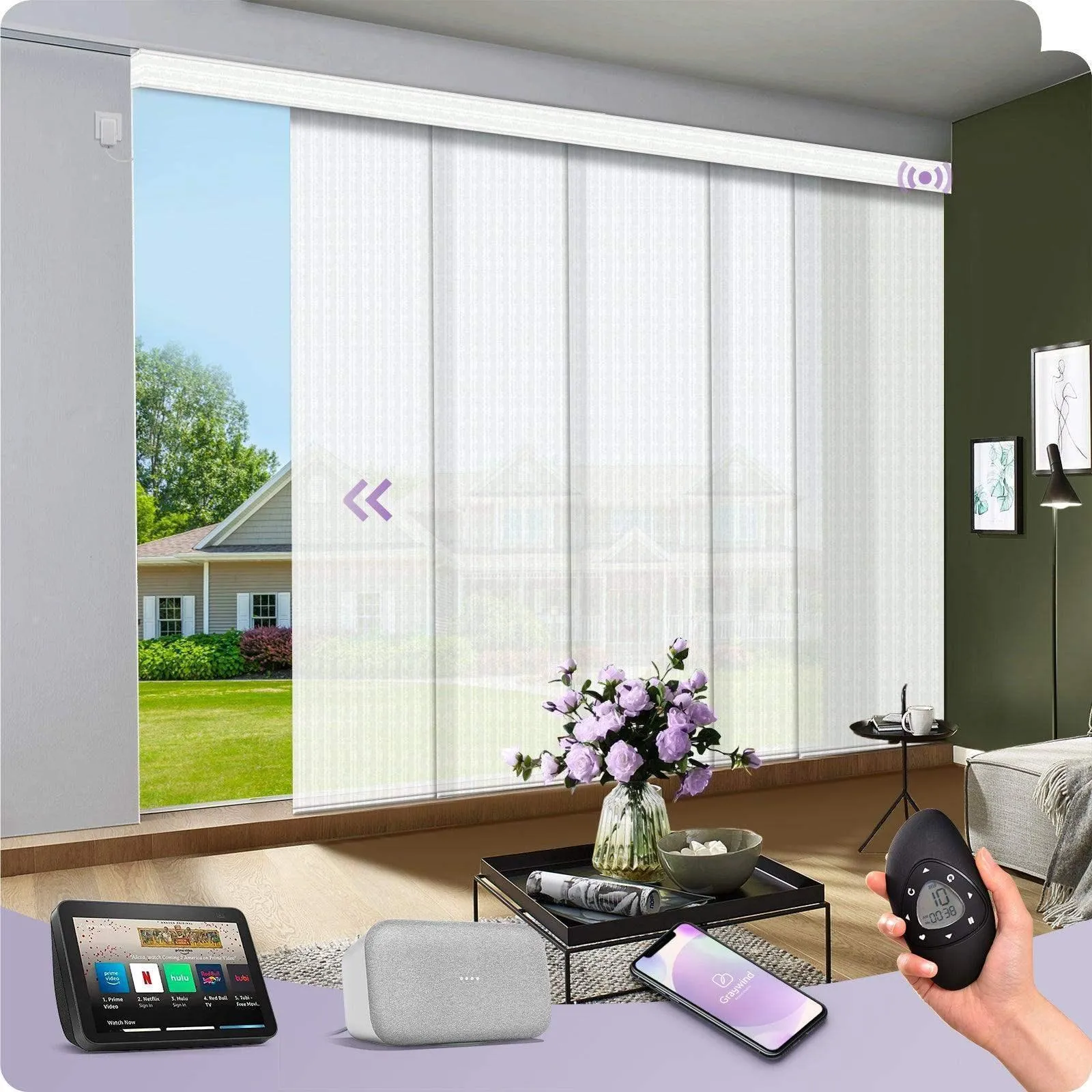 Graywind Hardwired Smart Light Filtering Panel Track Blinds | Natural Series | Custom Width to 177"
