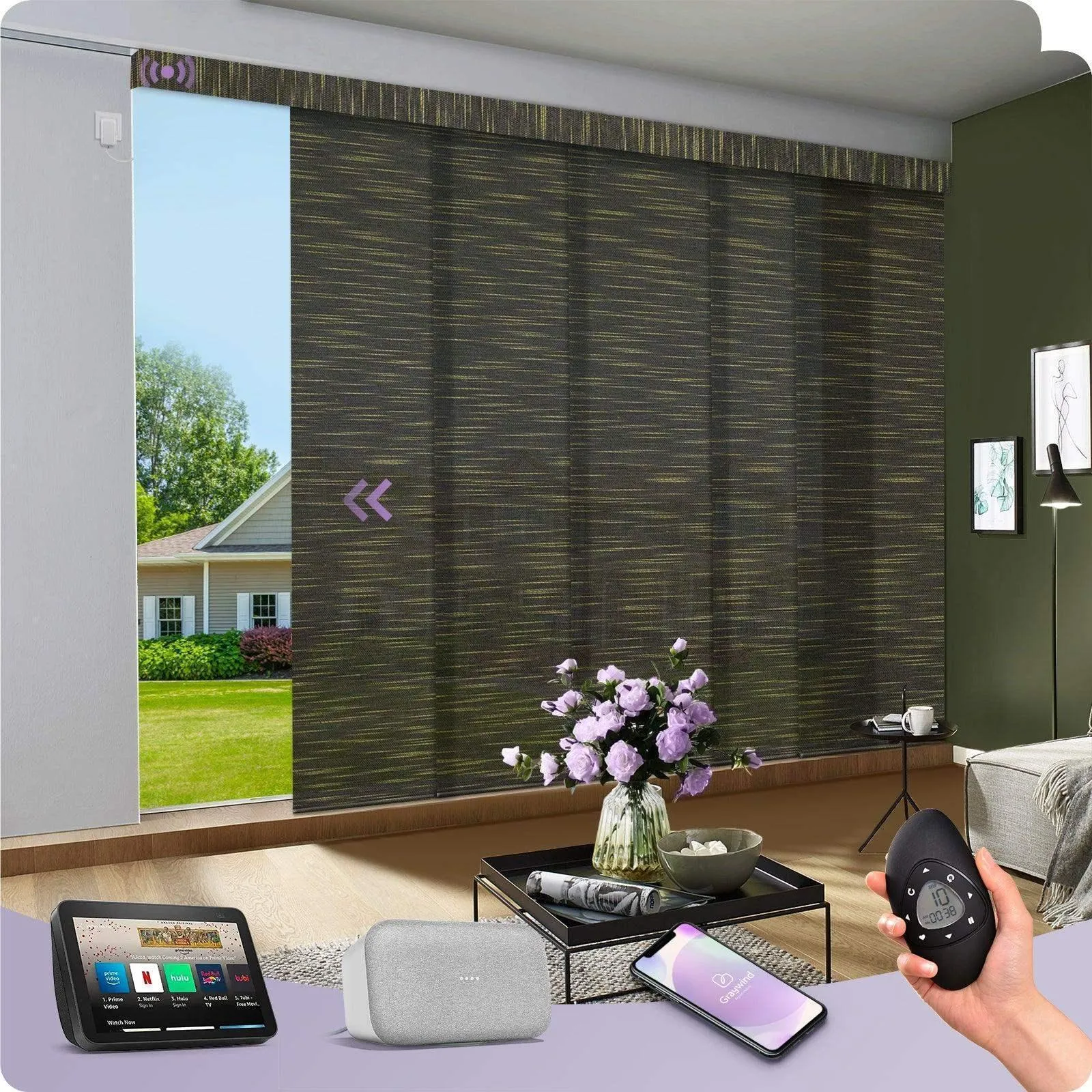 Graywind Hardwired Smart Light Filtering Panel Track Blinds | Natural Series | Custom Width to 177"