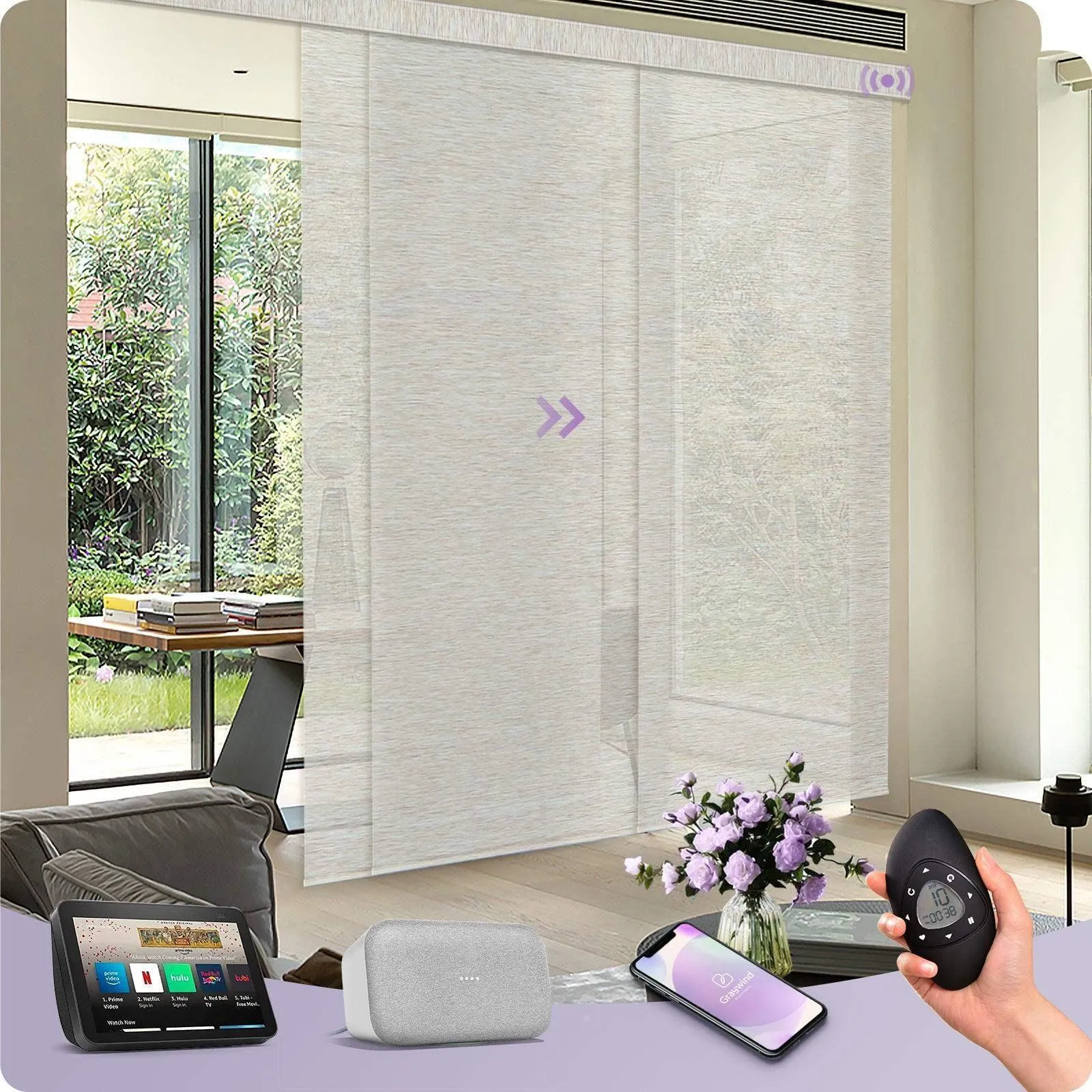 Graywind Hardwired Smart Light Filtering Panel Track Blinds | Natural Series | Custom Width to 177"