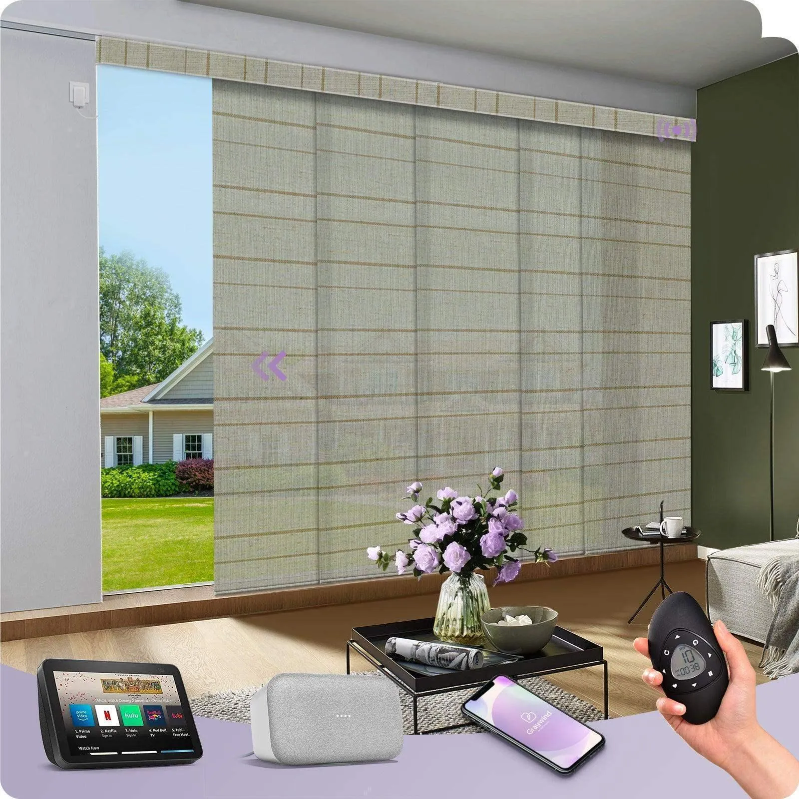 Graywind Hardwired Smart Light Filtering Panel Track Blinds | Natural Series | Custom Width to 177"