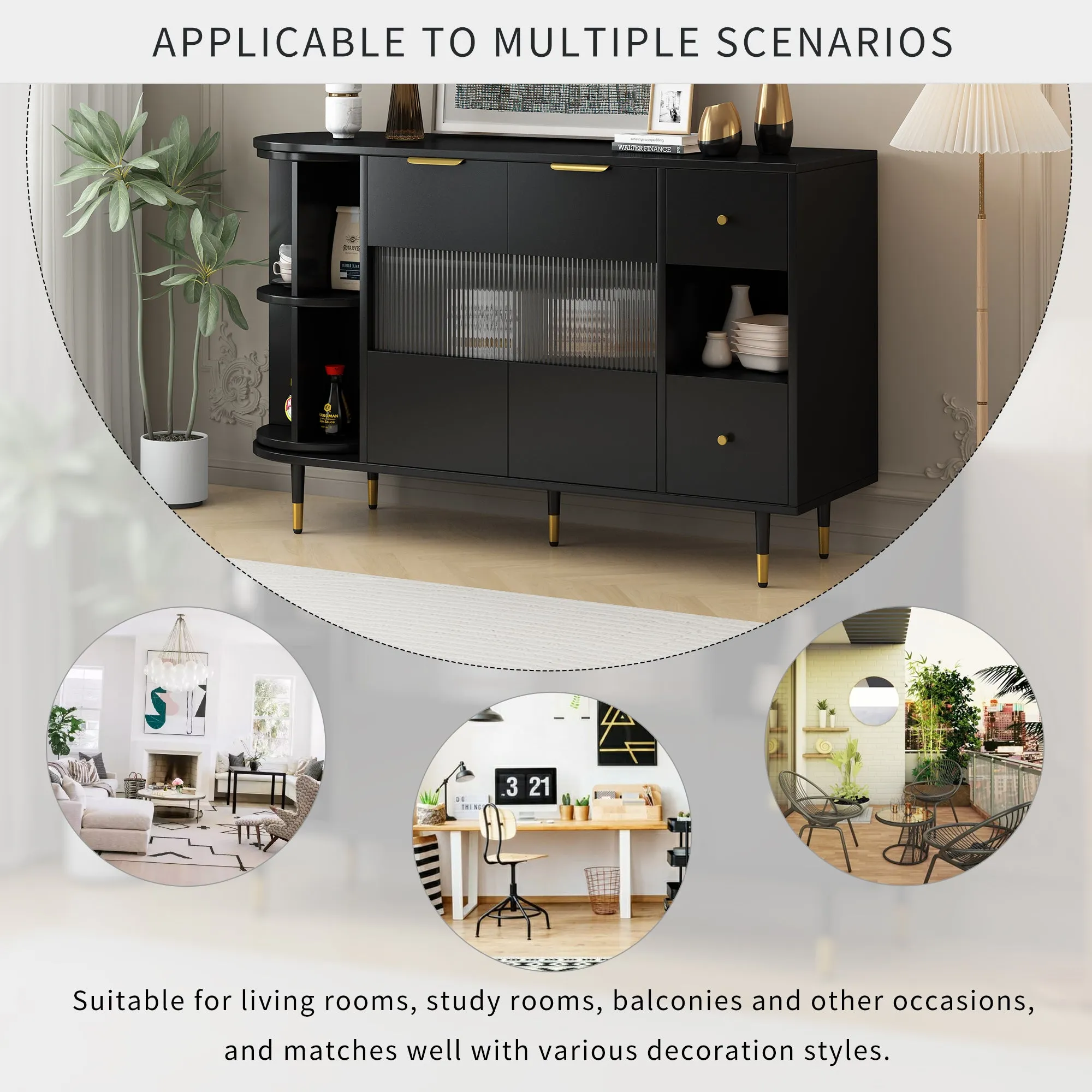 Greta Sideboard Buffet Cabinet - Black