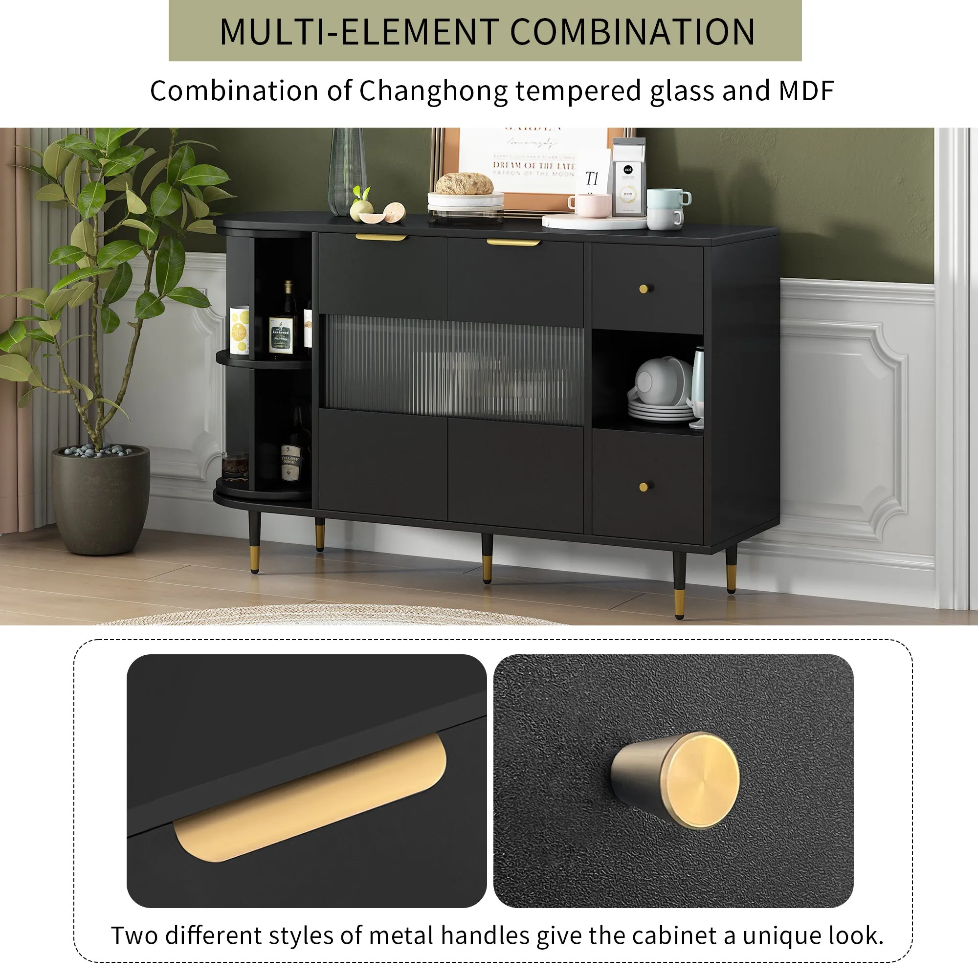 Greta Sideboard Buffet Cabinet - Black