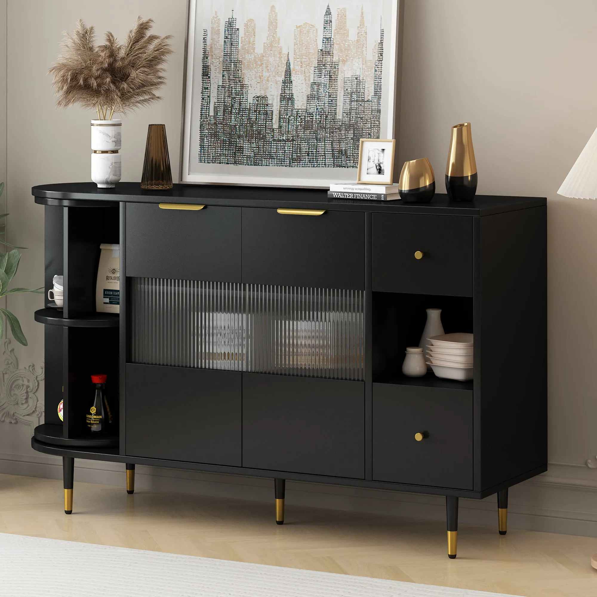 Greta Sideboard Buffet Cabinet - Black
