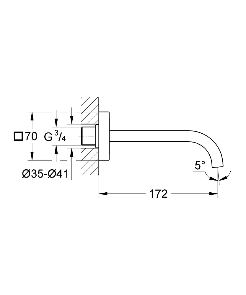 Grohe Allure Wall Mounted Bath Spout with 172mm Projection for High Pressure in Chrome - 13264000