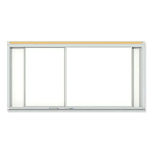 Horizontal Sliding Porcelain Magnetic Whiteboard, 144" X 48", White Surface, Anodized Aluminum Frame