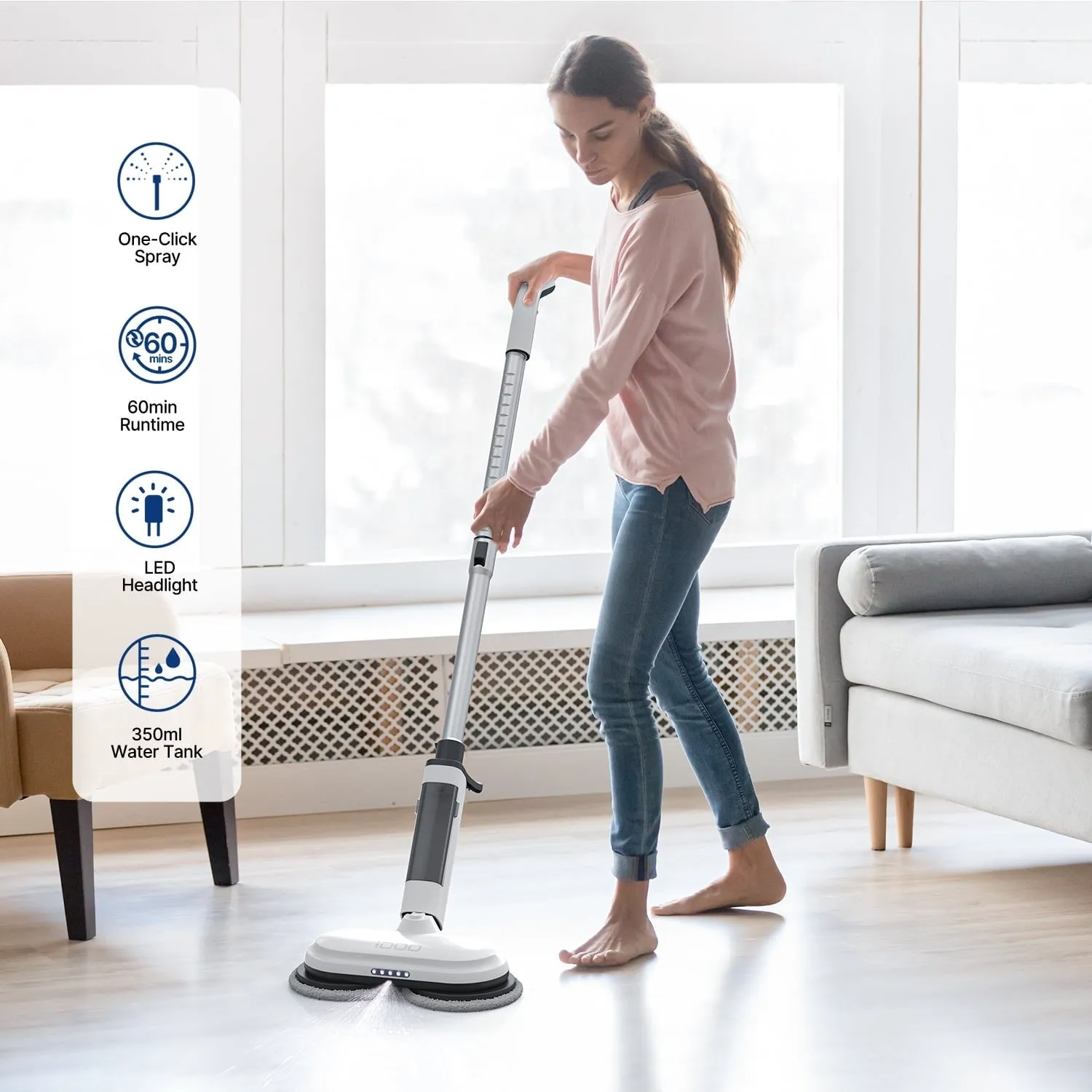 iDOO ID-EM002 Cordless Electric Mop With Water Sprayer & LED Headlight