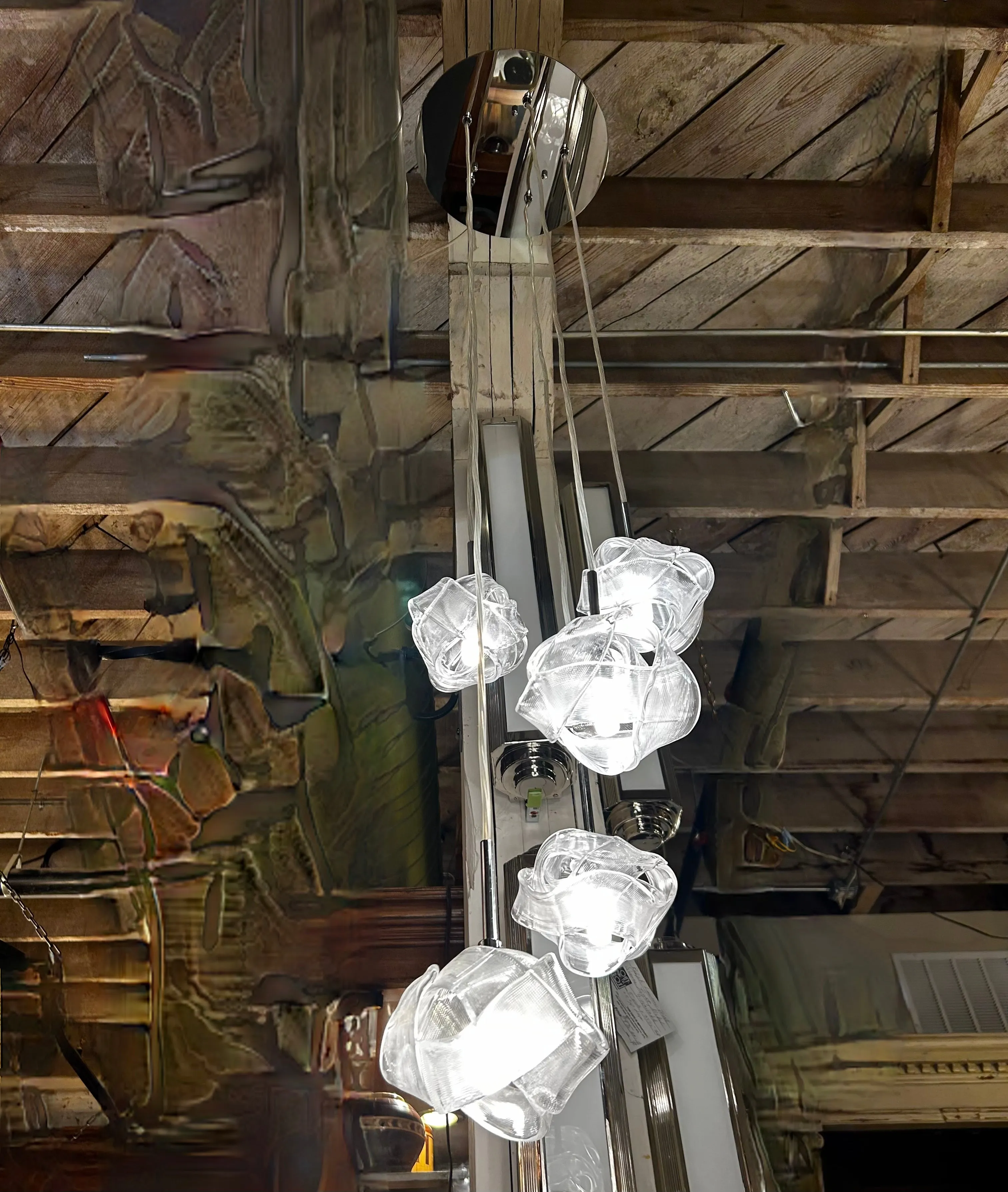 Kalco Lighting, Hanging Light, Pendant Light with Ribbed Knots Five Glass Shades