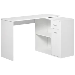 L-Shaped corner computer desk Table Study Table PC Workstation with Storage Shelf Drawer Home Office white