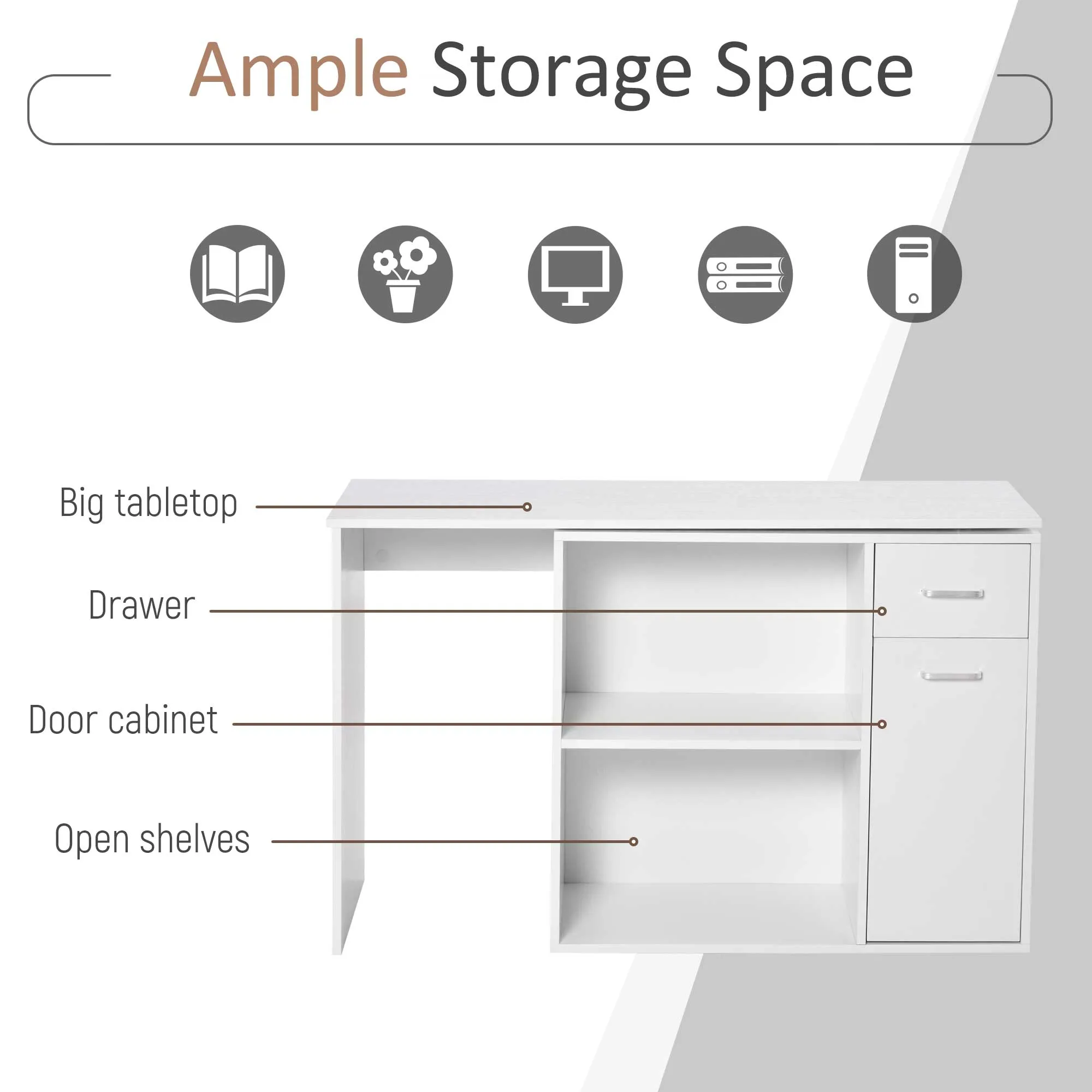 L-Shaped corner computer desk Table Study Table PC Workstation with Storage Shelf Drawer Home Office white