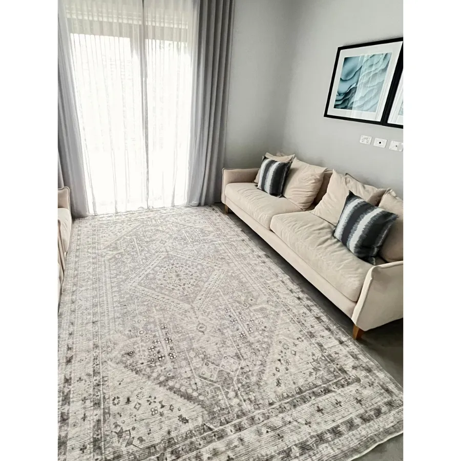 Lagos Machine Washable Large Grey Carpet Rug