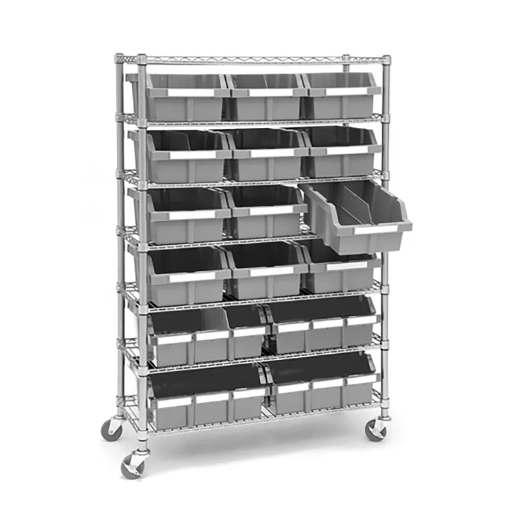 Large Grey Bins for Commercial Bin Rack (3-Pack)