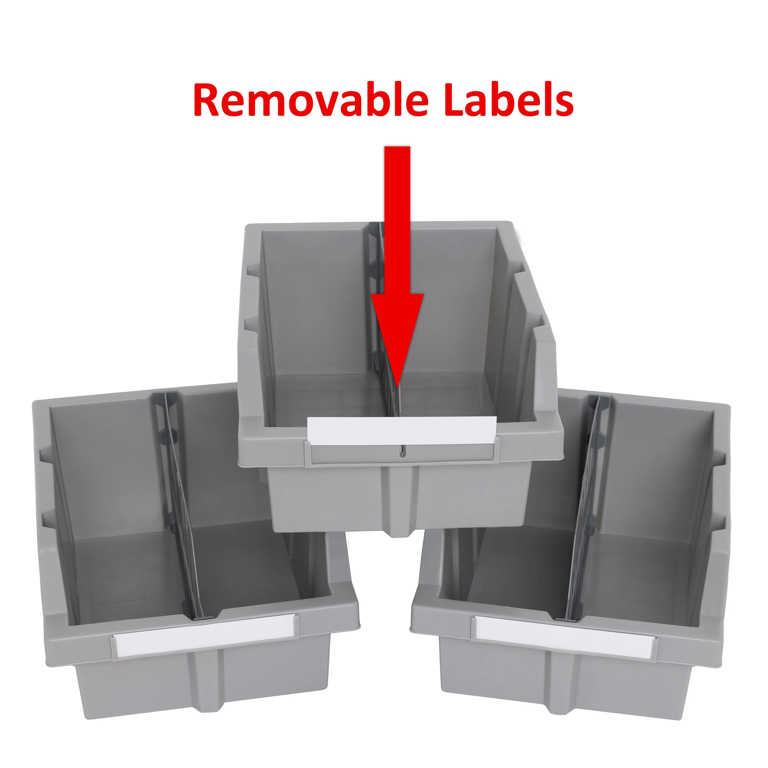 Large Grey Bins for Commercial Bin Rack (3-Pack)