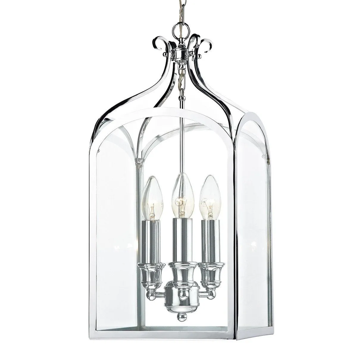 Leaves Green Polished Chrome and Glass Lantern Pendant - ID 4505