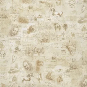 Leonardo Da Vinci - Pages Antique Digitally Printed Yardage