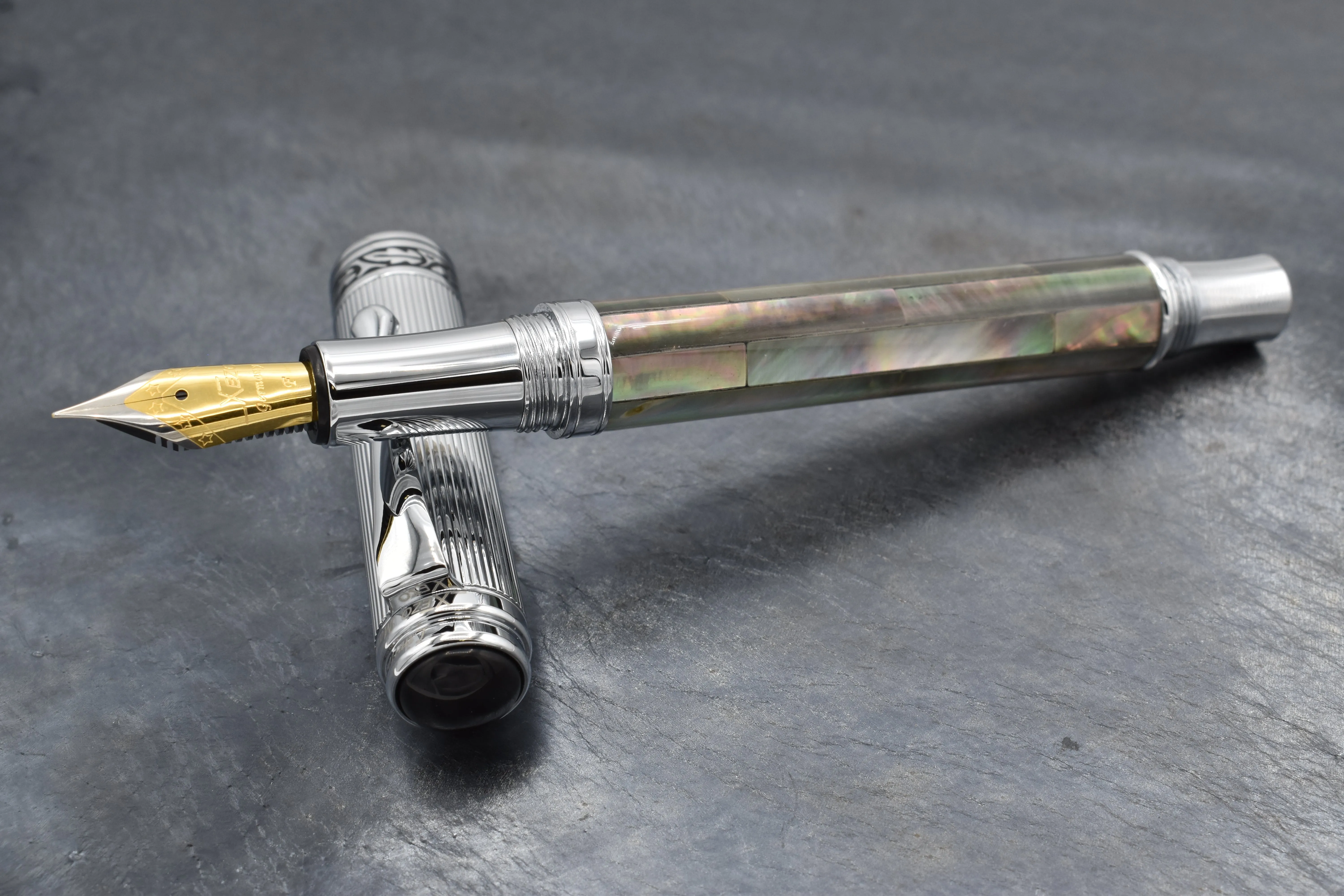 Maestro® Black Mother of Pearl Fountain Pen (Fine Nib) - Chrome Plated