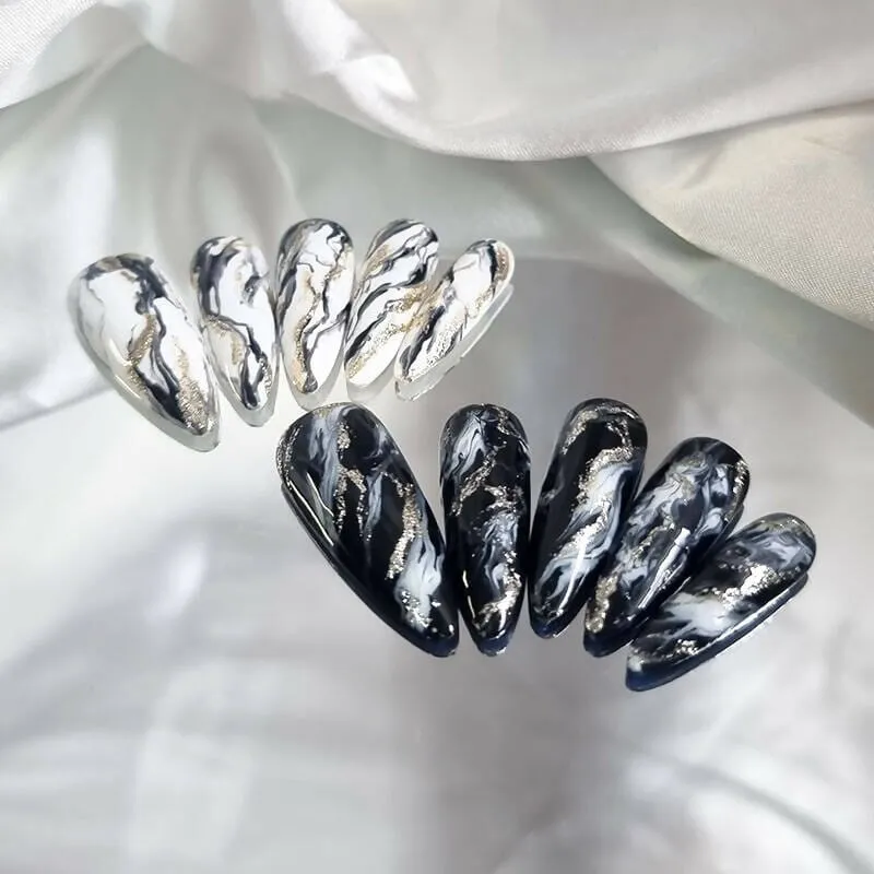 Marbled Reusable Handmade Press-On Nails