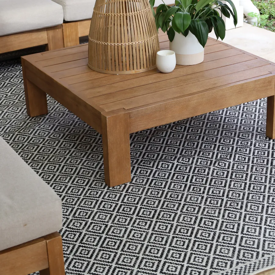 Moti Black and White Diamond Polypropylene Large Outdoor Rug