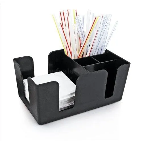 New Star Foodservice Plastic Bar Caddy Organizer with 6 Compartments, Black