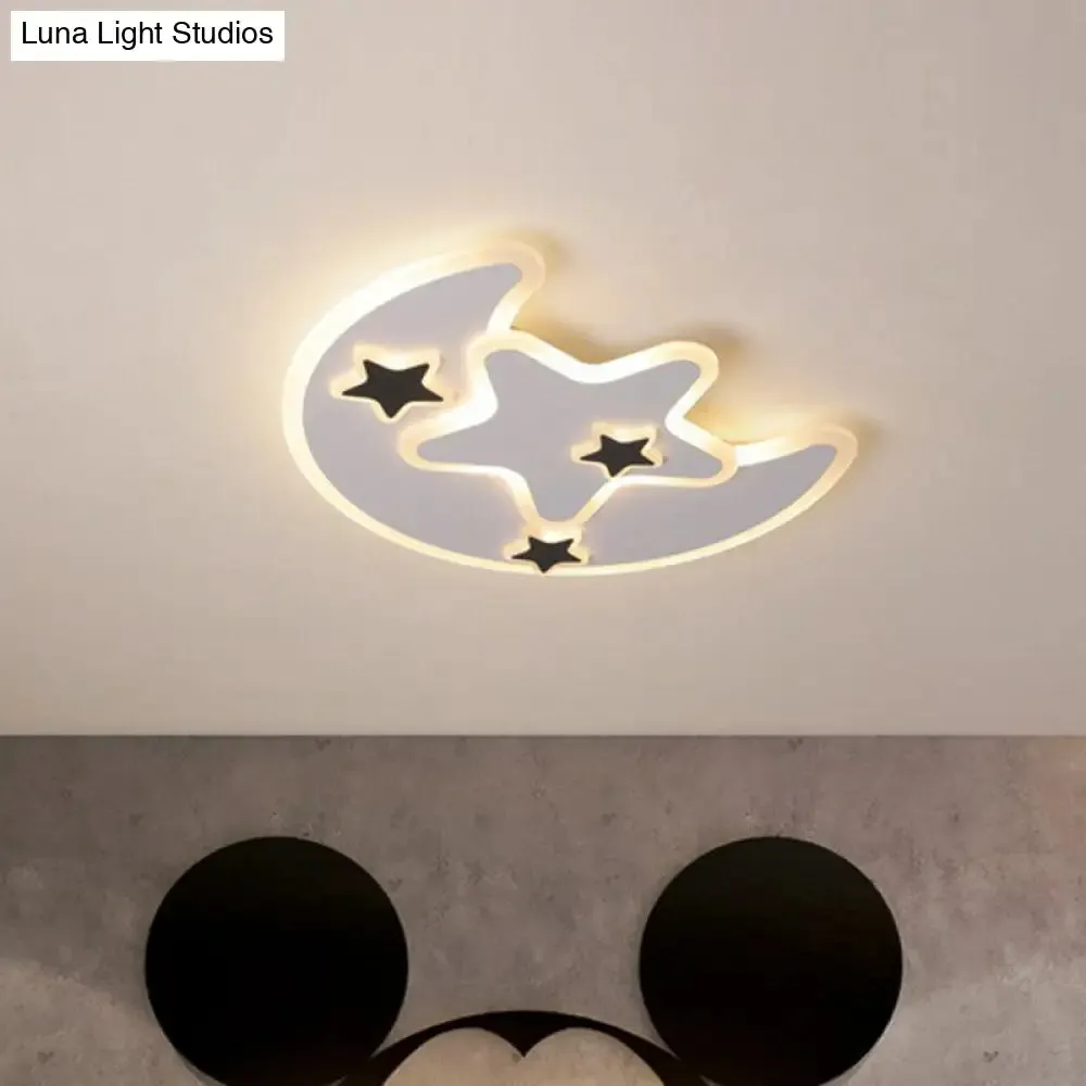 Nordic Crescent & Star LED Flush Mount Acrylic Ceiling Light - White