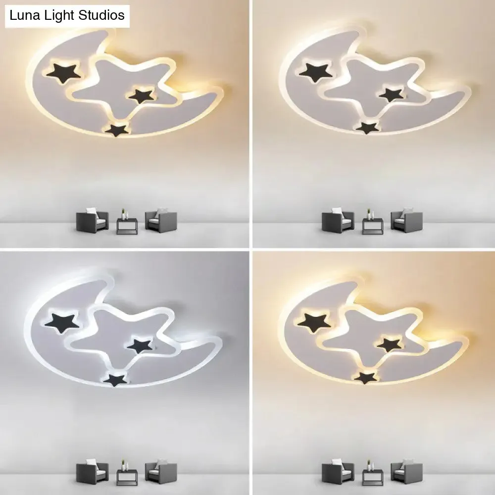 Nordic Crescent & Star LED Flush Mount Acrylic Ceiling Light - White