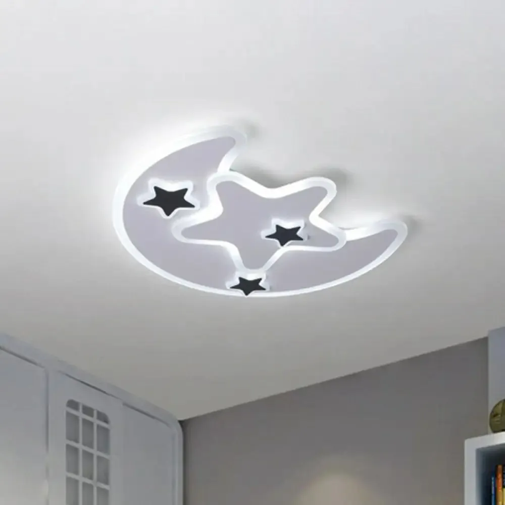 Nordic Crescent & Star LED Flush Mount Acrylic Ceiling Light - White