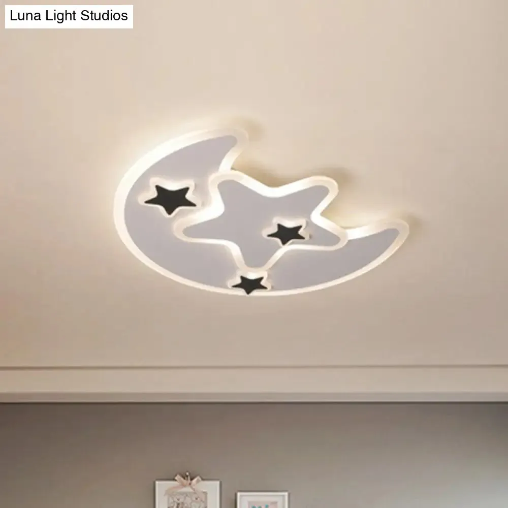 Nordic Crescent & Star LED Flush Mount Acrylic Ceiling Light - White