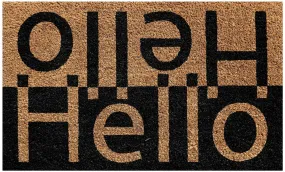 OnlyMat Elegant "Hello" Printed Black & Brown Natural Coir Door Mat