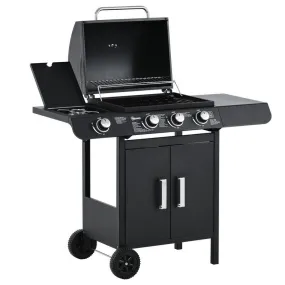 Outsunny Gas Burner Barbecue Grill 3 1 Burner Garden Bbq Trolley W/ Side Burner Warming Rack Side Shelves Storage Cabinet Piezo Ignition Thermometer 110X50X100cm