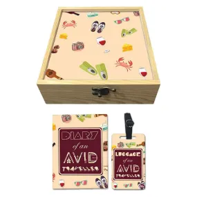 Passport Cover Luggage Tag Wooden Gift Box Set - Traveller