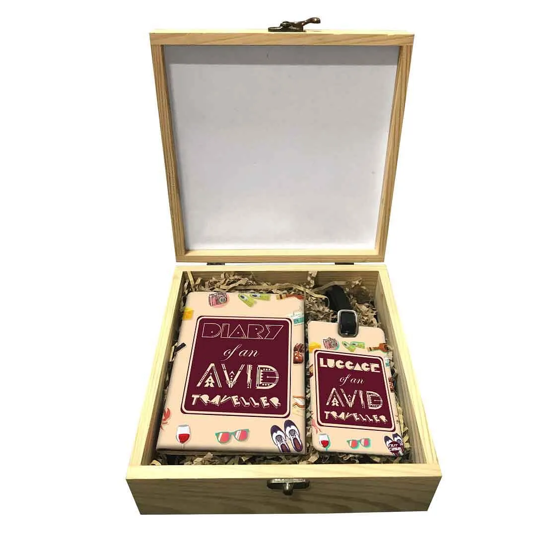 Passport Cover Luggage Tag Wooden Gift Box Set - Traveller