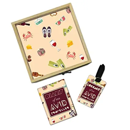 Passport Cover Luggage Tag Wooden Gift Box Set - Traveller
