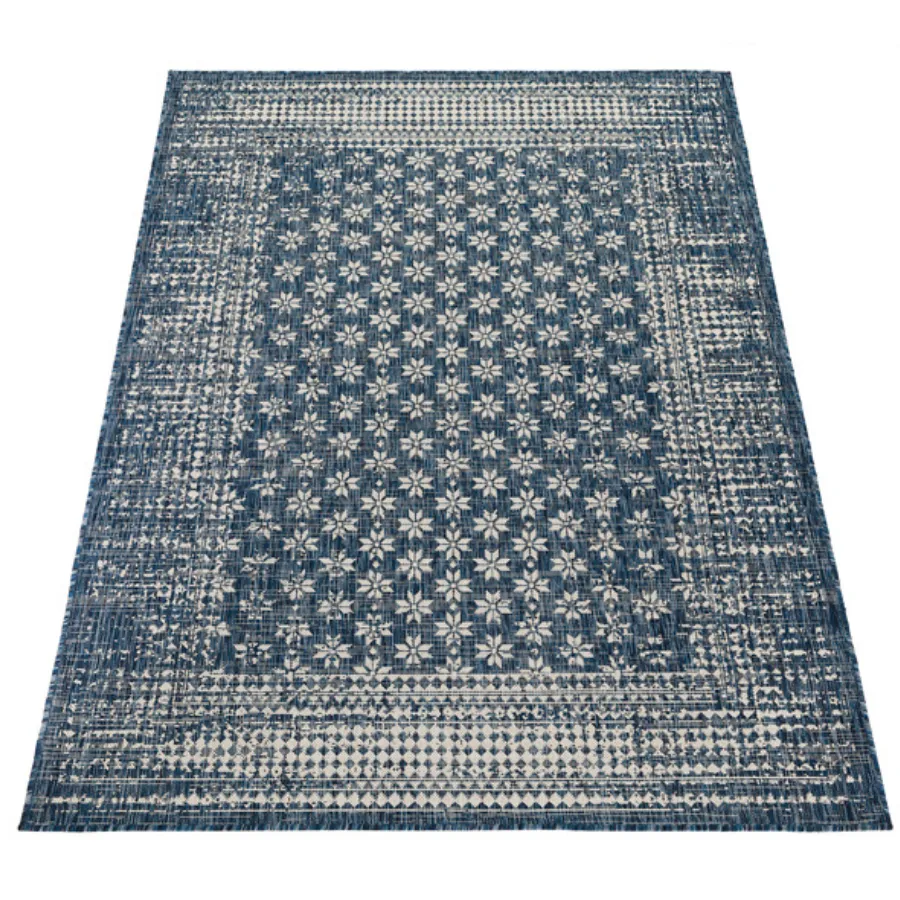 Pearl Blue Floral Polypropylene Large Rug